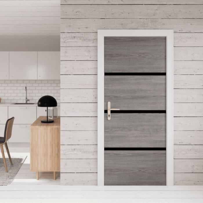 Door Renovation Kit - NORDLINGER PRO - 4 Sheets 85 x 50 cm & 3 Black Profiles 85 x 2 cm - Greige Oak