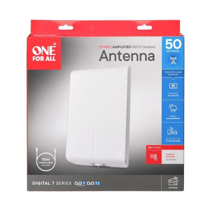 One for all - Outdoor antenna SV9455 - Signal area: very low (0-50km / 0-30mi) - 100% waterproof - 5g filter