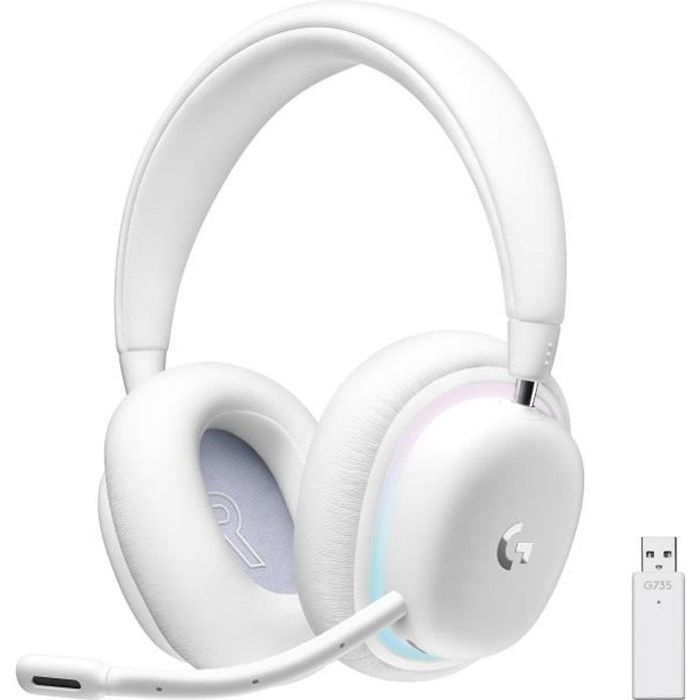 Logitech G - Gaming Headset - wireless - G735 LIGHTSPEED RGB, Bluetooth, Detachable Mic - White Mist