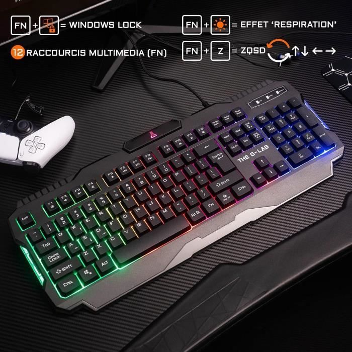 THE G-LAB COMBO HELIUM Keyboard FR Backlit Performance + Comfort Mouse + In-Ear Headphones + Non-Slip Mat