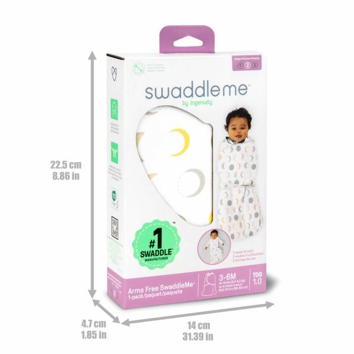 INGENUITY, Swaddling Bag, Lunes sleeping bag, for mid-season TOG 1. Adjustable from 3 to 6 months, Oeko-Tex certified