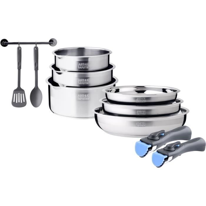 Induction cookware set - Arthur Martin - AM2238 - Stainless steel - 10 pieces - Removable handle - All hobs including induction