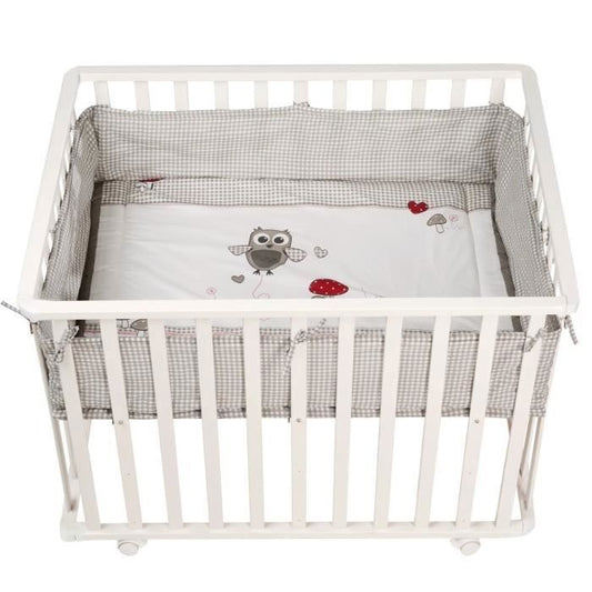 Baby Park 100x75 cm + Adam and Eule Owl Print Mat + 4 Wheels - ROBA - White Wood