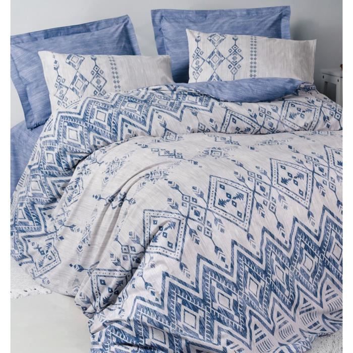 Bedding set - 1 duvet cover 220 x 240 cm + 2 pillowcases 60 x 60 cm - 100% cotton - Blue