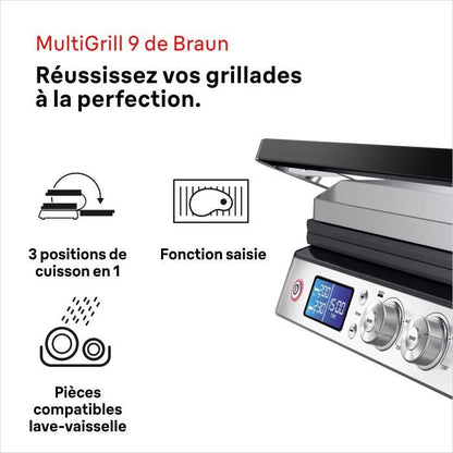 Multifunction grill - BRAUN - Multi Pro 9 - 2000 W - 3 heating positions - Black / Steel