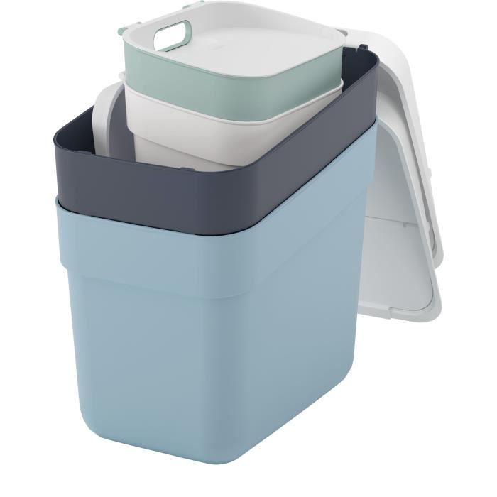 Set of 4 Trash Cans - READY TO COLLECT - CURVER - 5 L + 10 L + 2 x 20 L - White/Green/Blue/Grey