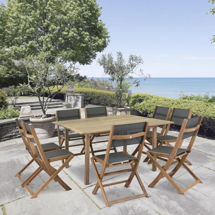 Set of 2 FSC and textilene acacia wood chairs - Gray