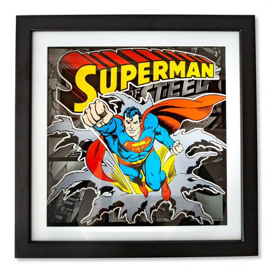 DC Comics Superman "Man of Steel" Wood Frame 3D Shadow Box Wall Art | 15 x 15 Inches