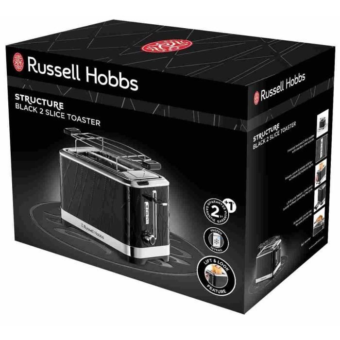 Russell Hobbs 28091-56 Toaster Grille-Pain Structure, Lift'n Look, XL slots, adjustable cooking, Viennezie warming-Black