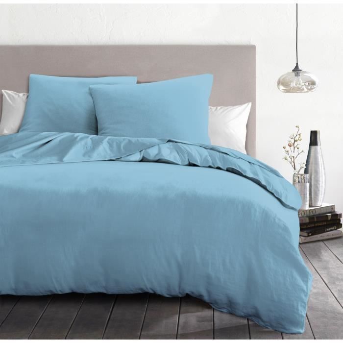 3-piece duvet set - HOME LINGE PASSION - HP72066 - 82 g Microfiber - 240 x 260 cm - Sky blue