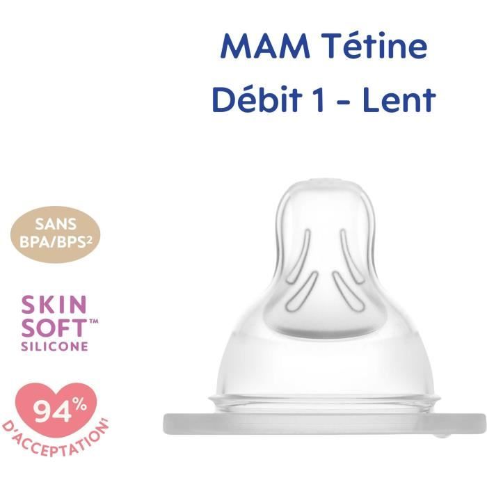 MAM Anatomic teat - Flow rate 1 Slow - Silicone - Set of 2 - Transparent