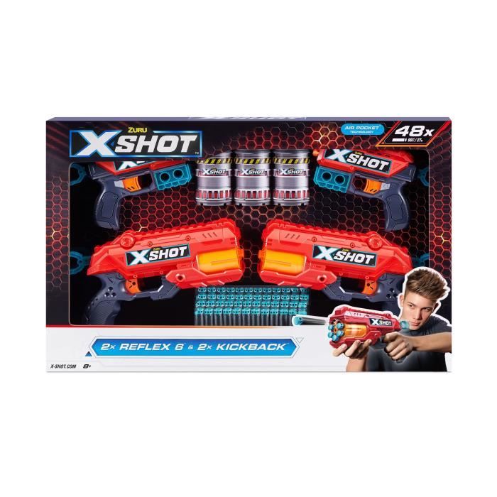 Blasters Pack - ZURU - Combo Pack 2 Kickback + 2 Reflex 6 - Powerful blasters with 27 meter shot and rotating barrel