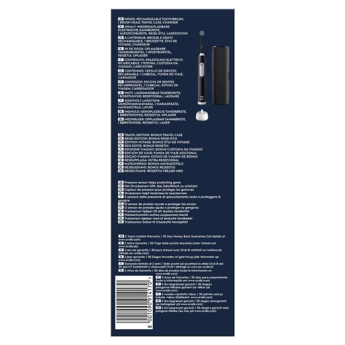 Electric toothbrush - ORAL-B - Pro 1 - Black - 360 pressure sensor - 7 days battery life