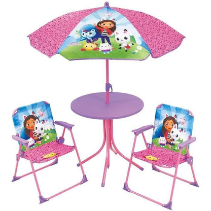 Garden furniture - FUN HOUSE - Gabby and the Magic House garden furniture Table 46 x 46 cm 2 folding chairs parasol 125 x 100 cm