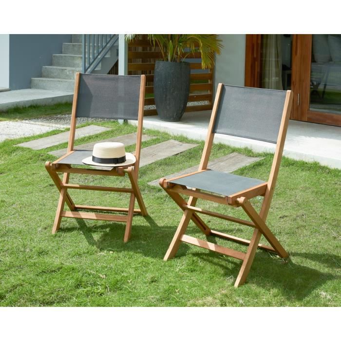 Set of 4 FSC acacia wood garden chairs and textilene seat - 50 x 57 x 90 cm - Gray