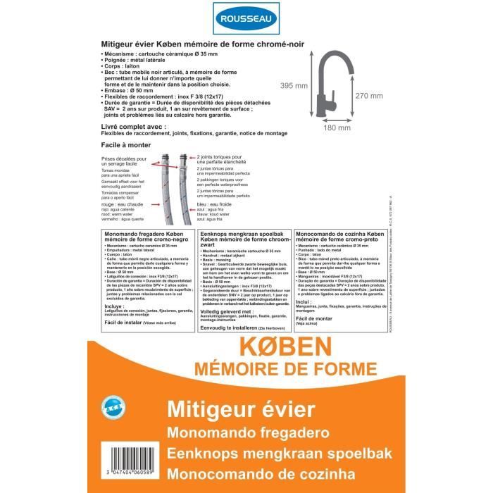 Rousseau Kitchen mixer Køben - Without shower - Shape - Gray and Black