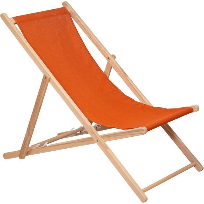 PRIVATE GARDEN - Paprika-colored wooden deck chair - Water-repellent fabric