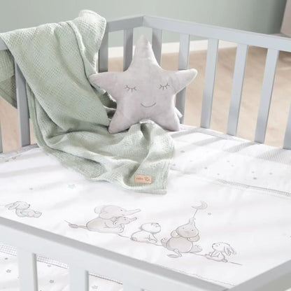 ROBA Hegaxonal Playpen - Padded Cover - Elephant Pattern - 6 Braked Wheels - Taupe Lacquered Wood