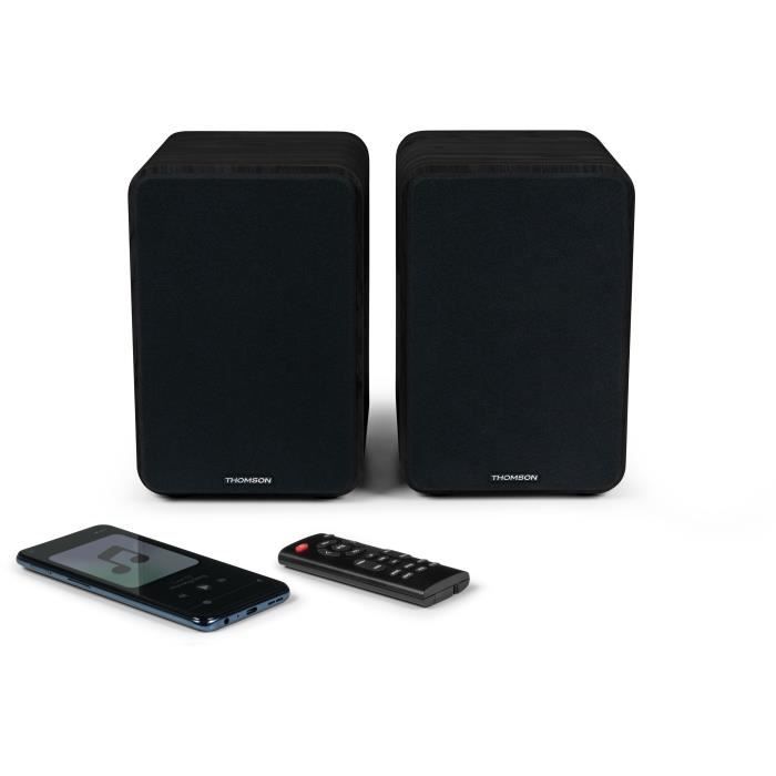 THOMSON WS600DUO - Set of 2 speakers with wooden box - 100W - Bluetooth 5.0 - 2 RCA outputs - Black