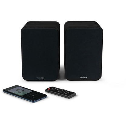 THOMSON WS600DUO - Set of 2 speakers with wooden box - 100W - Bluetooth 5.0 - 2 RCA outputs - Black