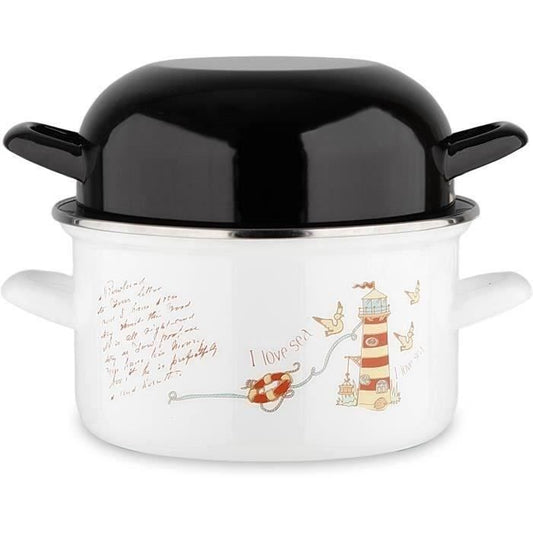 BAUMALU mold pot 20 cm - Lighthouse decor - Black lid - White