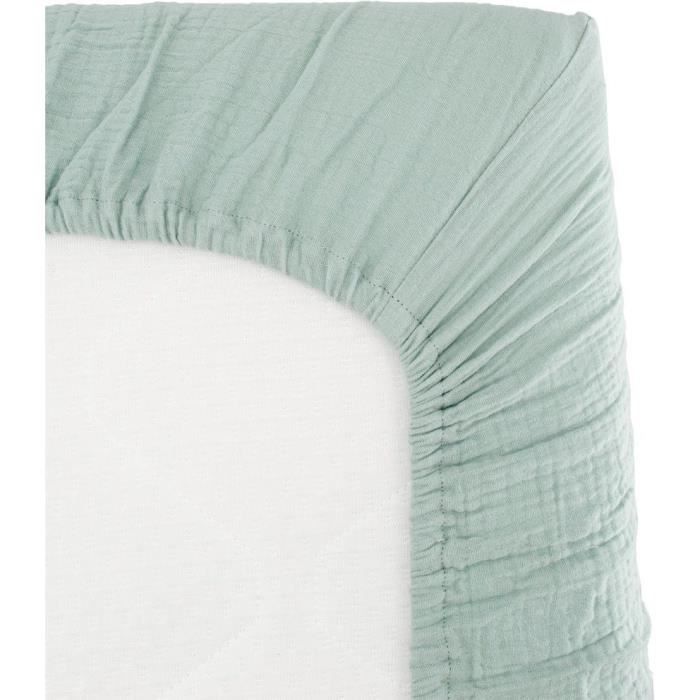 Fitted sheet - DOMIVA - 70x140 cm - Celadon - Cotton gauze
