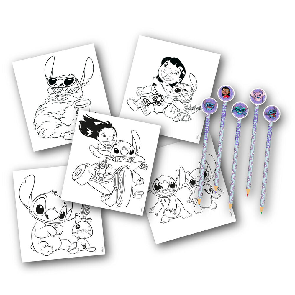 Disney Stitch colouring book with pencils and erasers