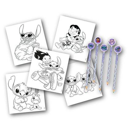 Disney Stitch colouring book with pencils and erasers