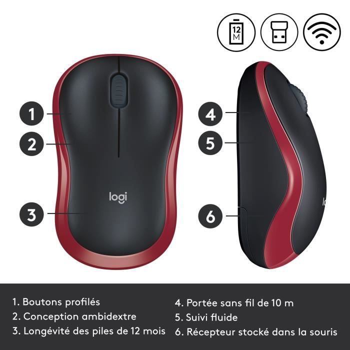 Logitech Wireless Optical Mouse - Red M185