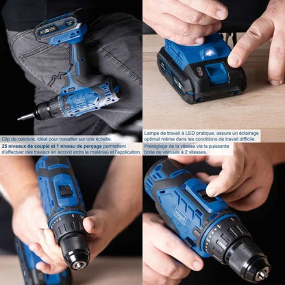 20V IXES Cordless Drill Driver + 1 x 2 Ah battery, charger, case including 74 accessories - C-DTB74/1-X