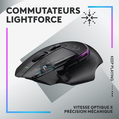 Logitech - G502 x plus lightspeed mouse gaming rvb wireless - hybrid buttons LightForce, Gaming Hero 25k - Black sensor
