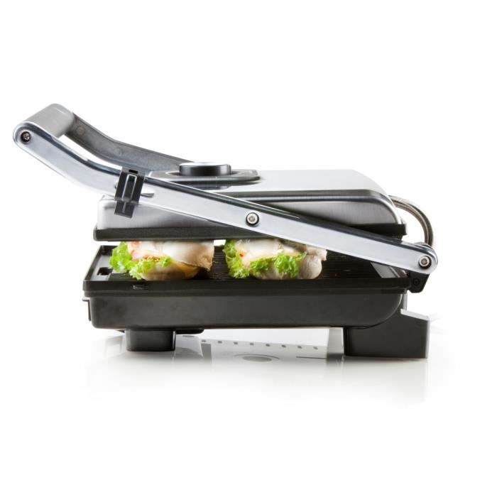 DOMO - Multifunction grill in stainless steel - Large teflon plates - Floating cover - Adjustable thermostat