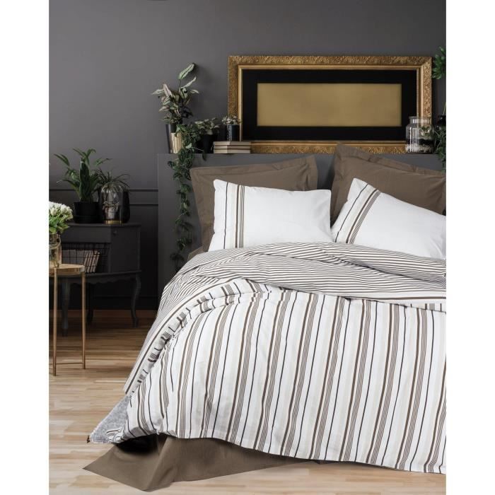 Bedding set - 1 duvet cover 220 x 240 cm + 2 pillowcases 60 x 60 cm - 100% cotton - Brown