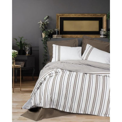 Bedding set - 1 duvet cover 220 x 240 cm + 2 pillowcases 60 x 60 cm - 100% cotton - Brown