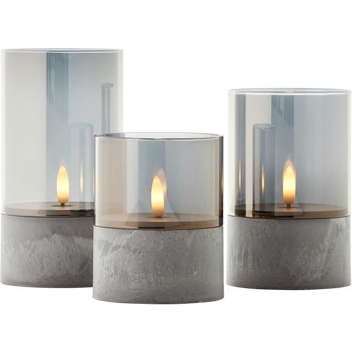 Lot of 3 BRILLIANT LED CANDLE table lamps - 2500K - Plastic and glass - Grey and smoked glass