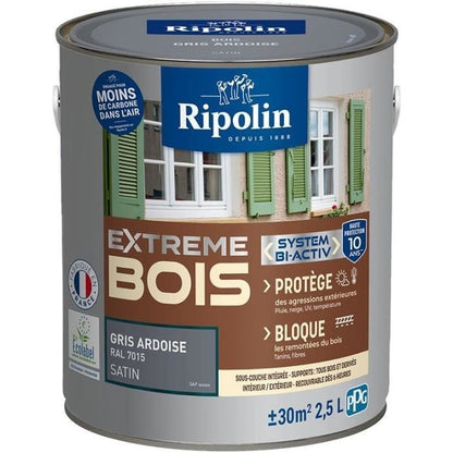 Wood Paint - Interior/Exterior - RIPOLIN - Ultra-covering - Weather, UV, Shock Resistant - Satin - Slate Grey -