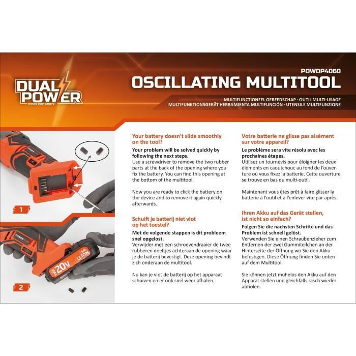 20v wireless oscillating multifunction tool + 5 Dual Power Powdp4060 accessories - Delivered without battery or charger