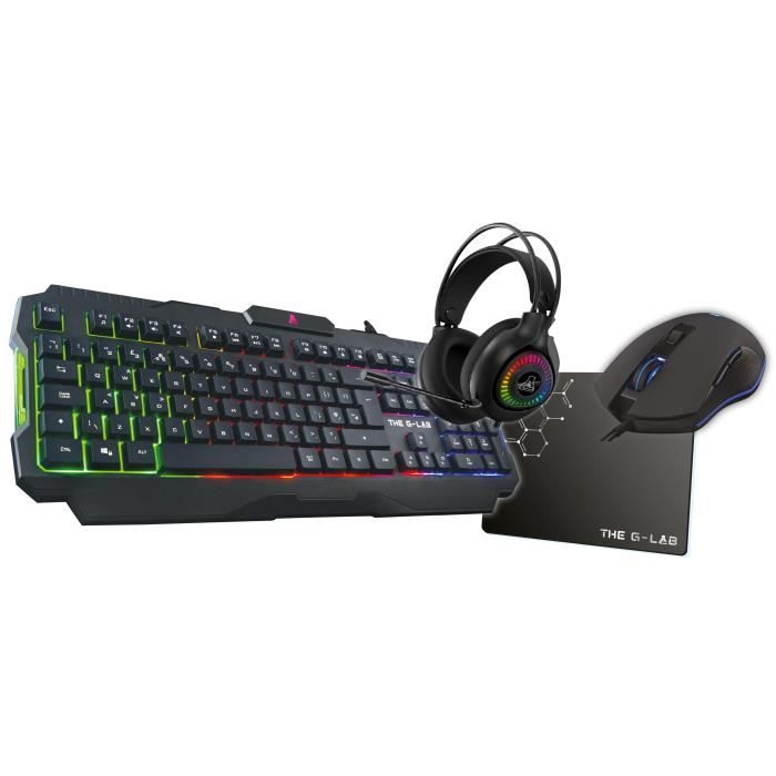 4 in 1 Gaming Combo - Backlit keyboard / Backlit mouse / Headset + Mouse pad - THE G-LAB - COMBO-ACTINIUM/FR