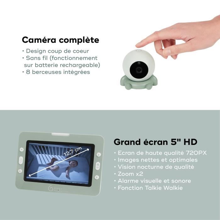 YOO Go+ Babyphone Camera - Large 5 720P HD Screen - Rechargeable Battery, 8h Battery Life - 4 Camera Support Accessories Included