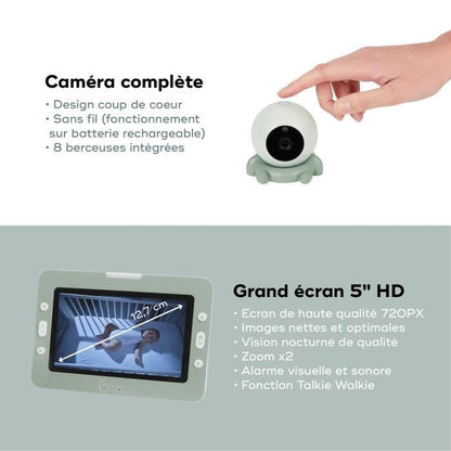 YOO Go+ Babyphone Camera - Large 5 720P HD Screen - Rechargeable Battery, 8h Battery Life - 4 Camera Support Accessories Included