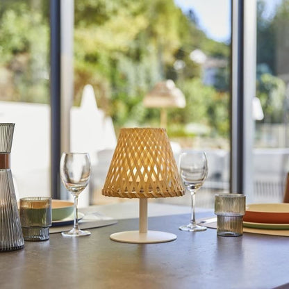 Cordless table lamp - LUMISKY - IBIZA - H26 cm - Natural bamboo - Warm white and white LED