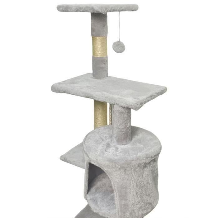 PALOMA Grey cat tree 40 x 40 x 114cm - 3 platforms, 1 rope, 1 niche, scratching posts