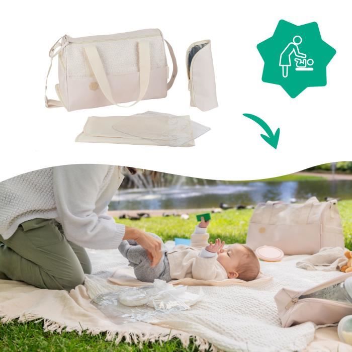 Badabulle Pocketstyle Diaper Bag - Changing mat, Insulated cover, Pouch, Stroller clips included, Cream