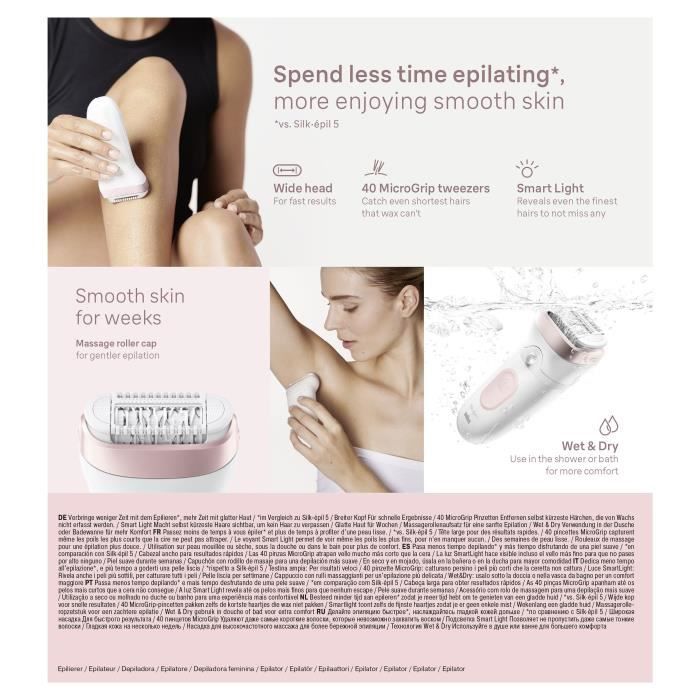Electric epilator - BRAUN - SILK EPIL 7 SE 7-000 - 2 speeds - Cordless - 40 min - White / Pink
