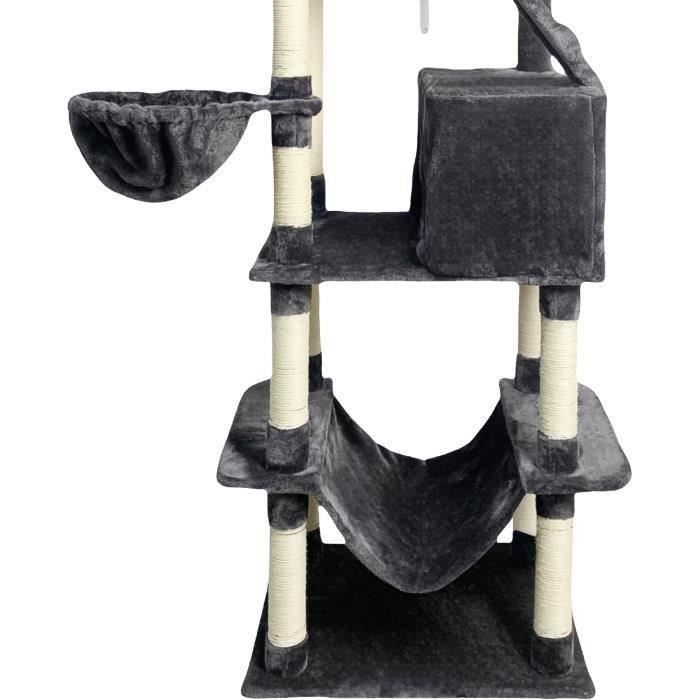 TAYLOR Cat tree - 60 x 50 x 206 cm - Dark grey - 2 platforms, 1 perch, 2 cabins, 1 hammock