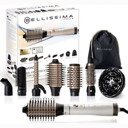 Ionic Blowing Brush - Bellissima - Air Wonder - Heated Volume Blow Drying Brush - Keratin Ceramic Brushes - 8 Accessories