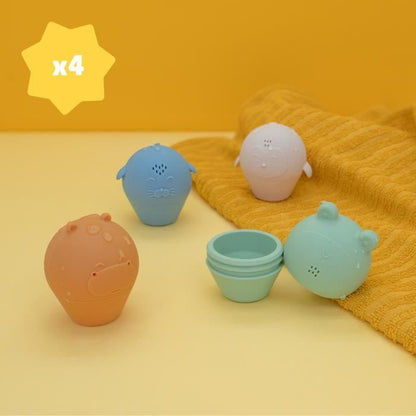 Badabulle Set of 4 Bath Sprinklers - Soft Silicone Bath Toys - Open to be Washed