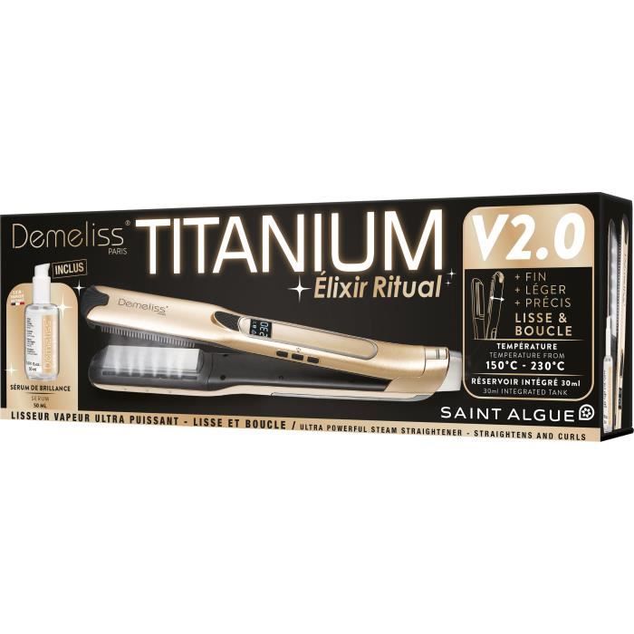 TITANIUM V2 ELIXIR RITUAL DEMELISS steam straightener box - 5 temperature levels - 30ml tank - Up to 230°c