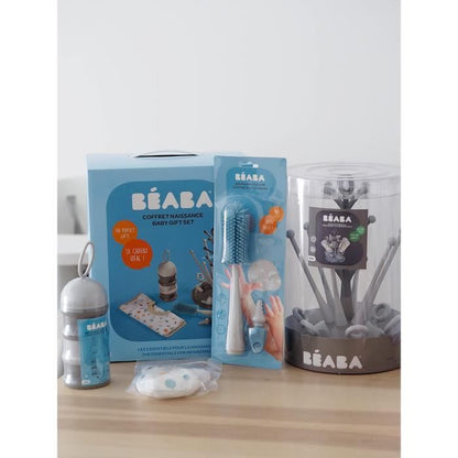 BEABA Birth set (Gray tree bottle drip / Light / dark mist dosing box / Silicone bottle brush / Tropical fabric bib)