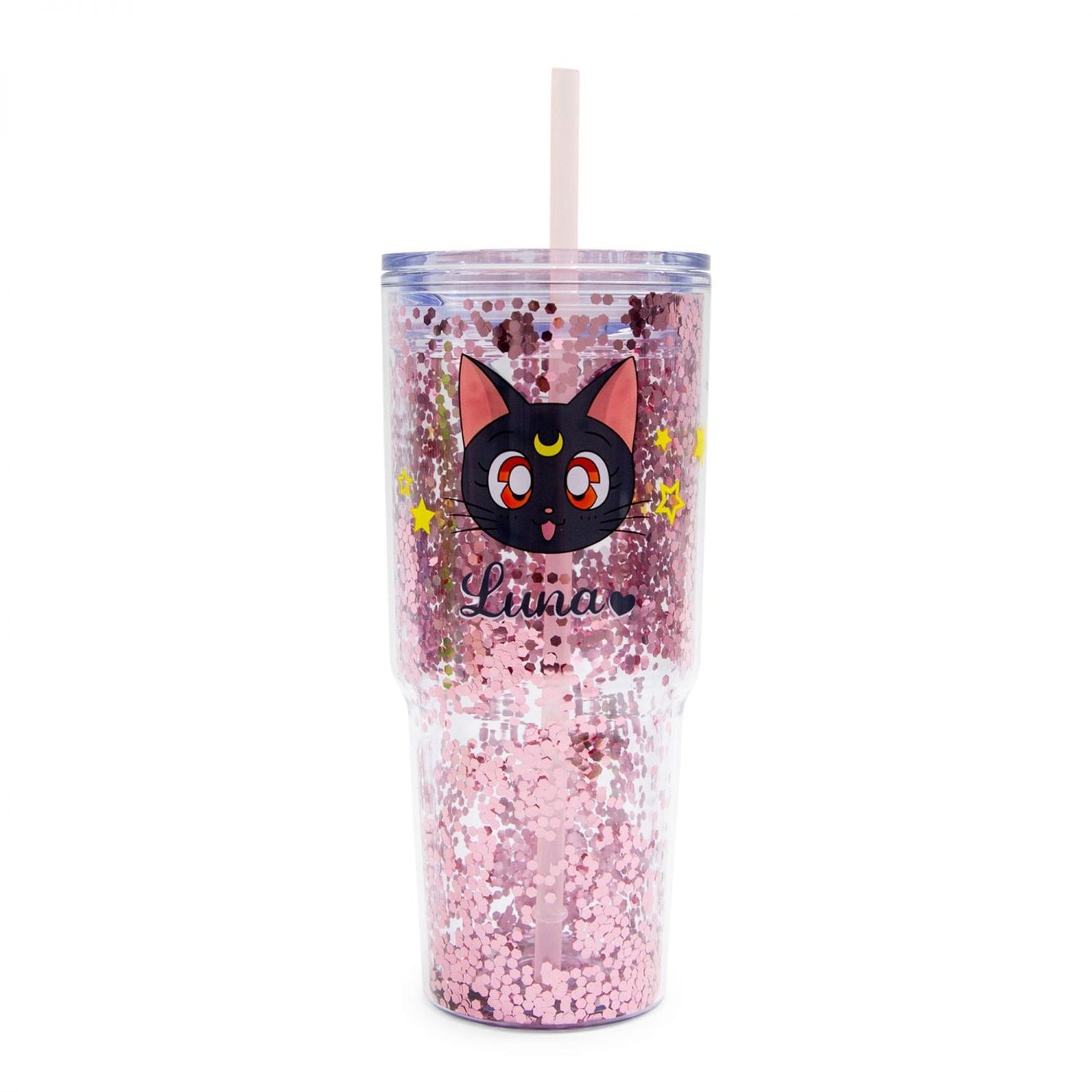 Sailor Moon Luna and Artemis Glitter Tumbler With Lid and Straw | Hold 31 Ounces